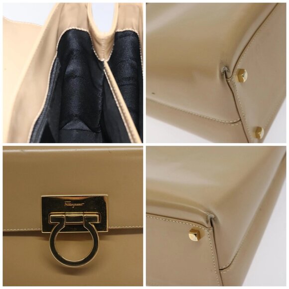 Salvatore Ferragamo Gancini Hand Bag Leather Beige Gold - Picture 13 of 16